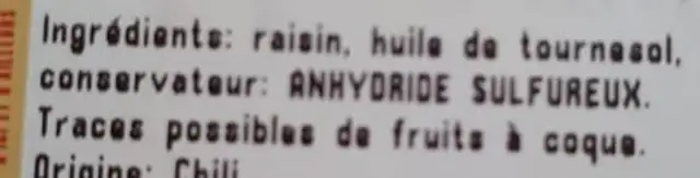 Raisins secs golden jumbo ingredients label