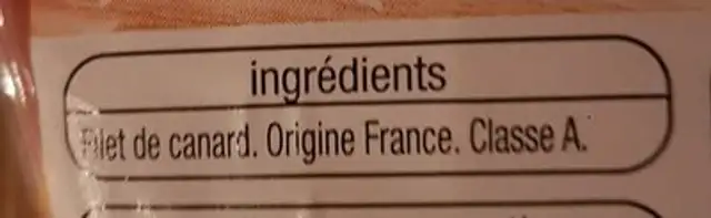 Filet canard ingredients label