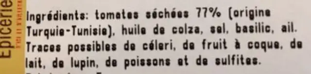 Tomate sechees a l huile ingredients label