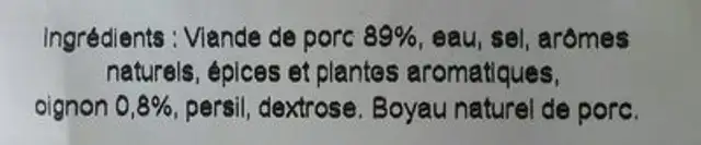 Chipolatas ingredients label