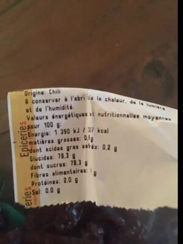 Raisins secs thompson jumbo ingredients label