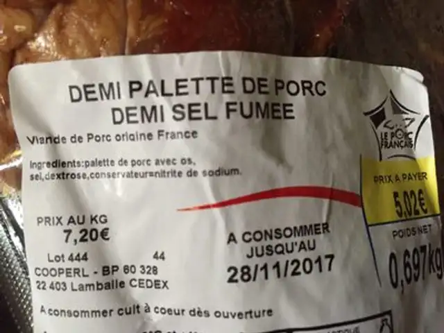Palette porc 1/2 sel ingredients label