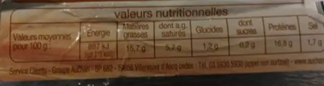 Poitrine Demi-sel ingredients label