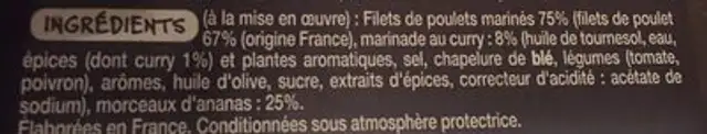 Brochettes de poulet curry ananas ingredients label