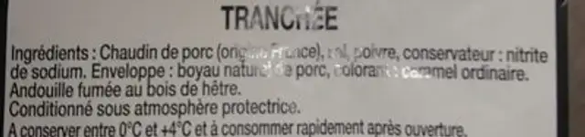 Véritable andouille guémené tranchée ingredients label