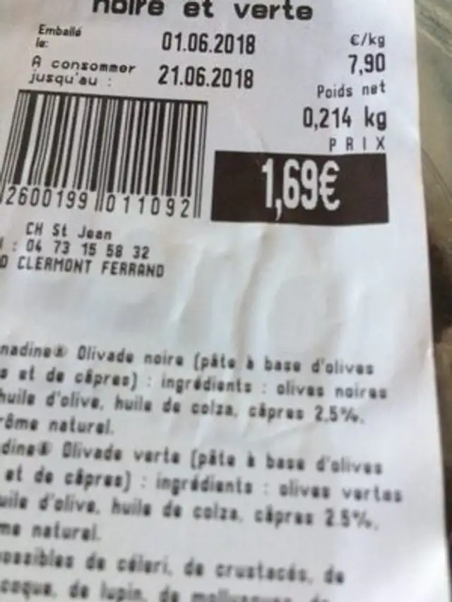 Tapenadines noirs ingredients label