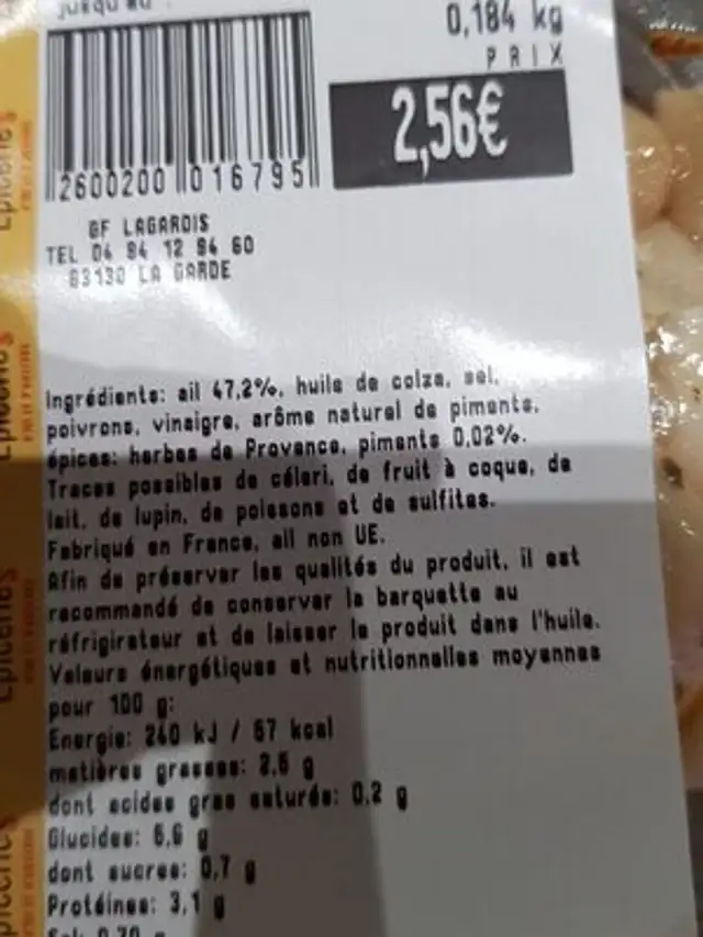 ail aux piments ingredients label