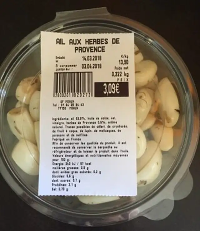 Ail aux herbes de provence ingredients label