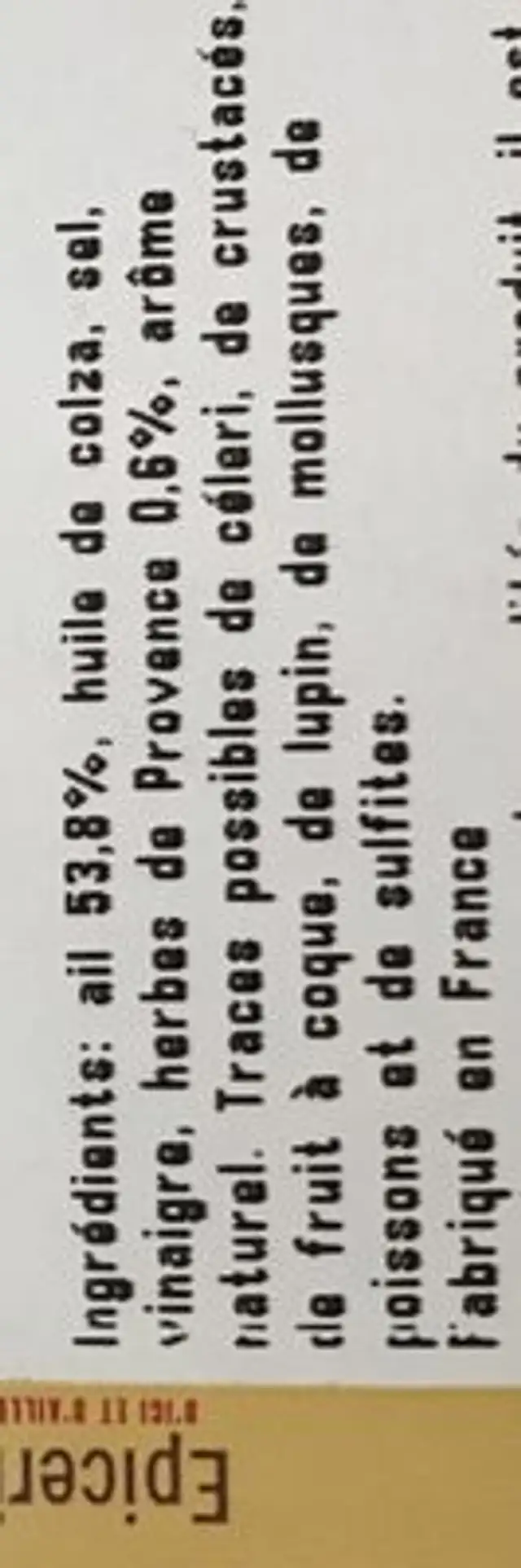 Ail aux herbes de provence ingredients label