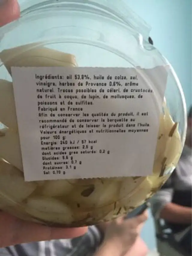 Ail aux herbes de provence nutrition facts table