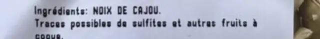 Noix de cajou ingredients label