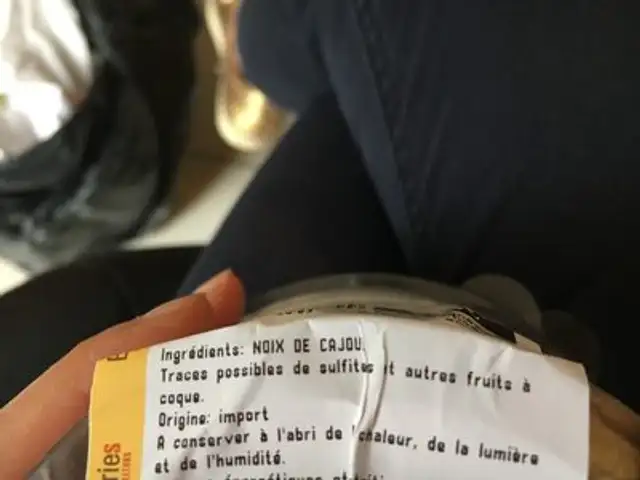Noix de cajou crues ingredients label