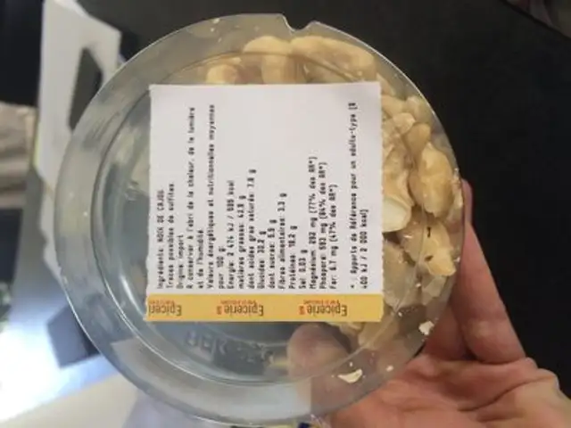 Noix de cajou ingredients label