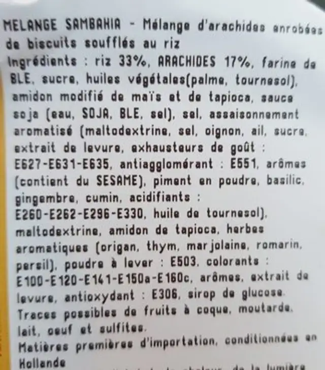 Mélange sambahia ingredients label