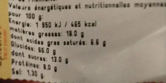 Mélange sambahia nutrition facts table