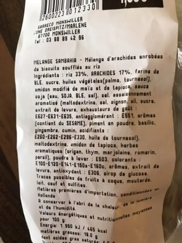 Melange sambahia ingredients label
