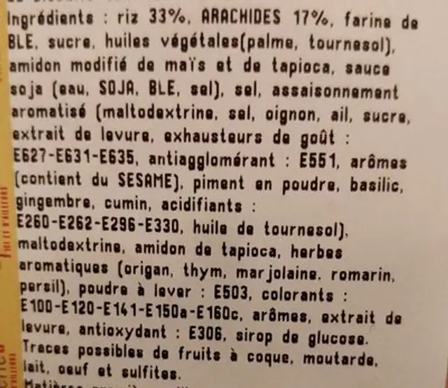 Mélange Sambahia ingredients label