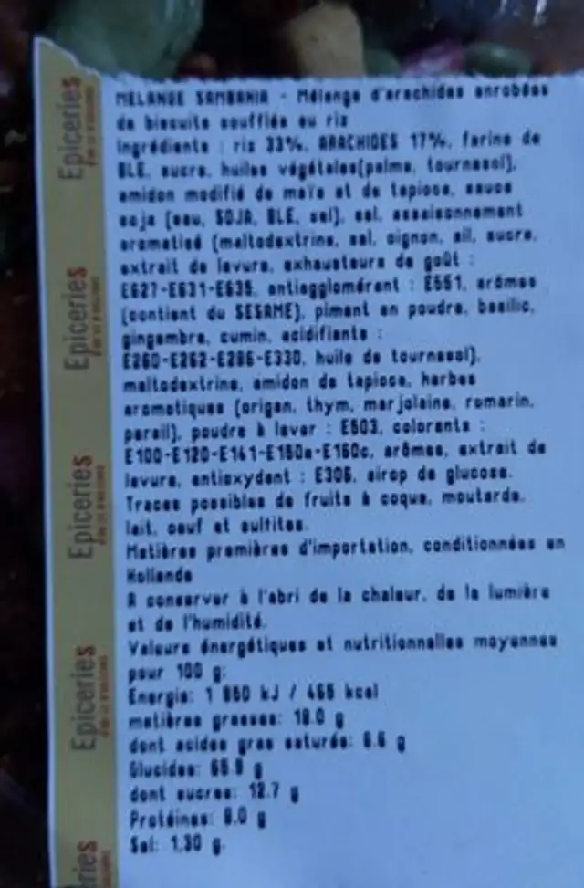 Melange sambahia ingredients label