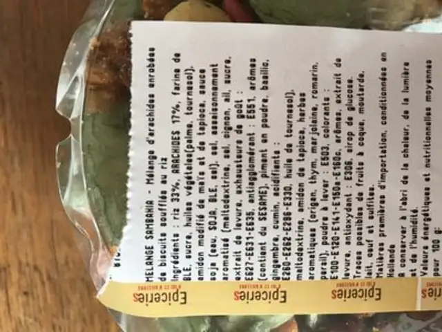 Melange sambahia ingredients label