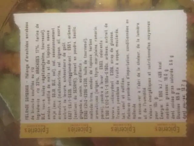 Mélange Sambahia ingredients label