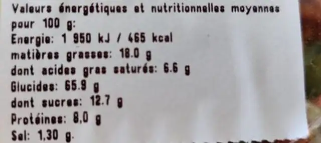 Melange sambahia nutrition facts table