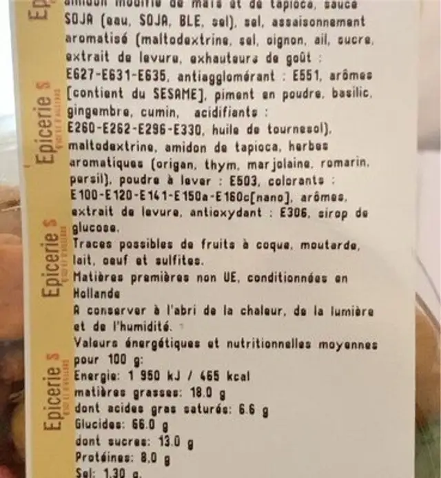 Melange sambahia nutrition facts table