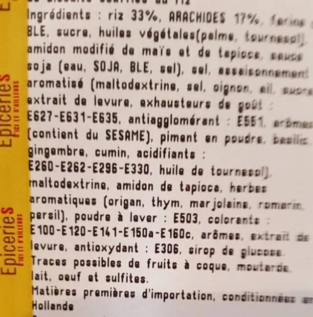 Melange sambahia ingredients label