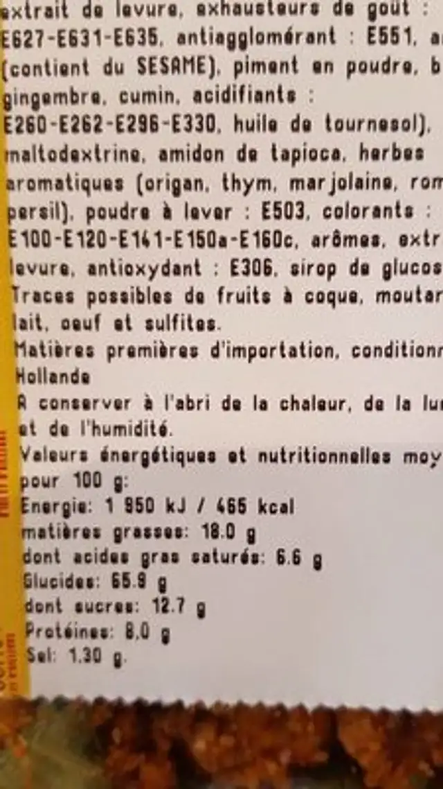 Melange sambahia nutrition facts table