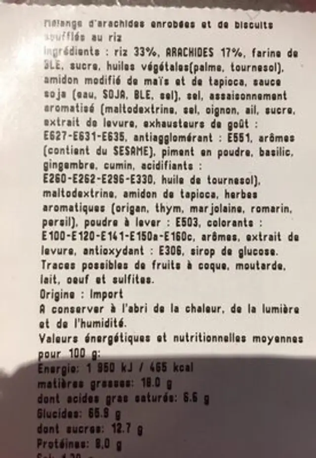 Melange sambahia ingredients label