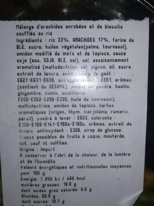 Mélange sambahia ingredients label