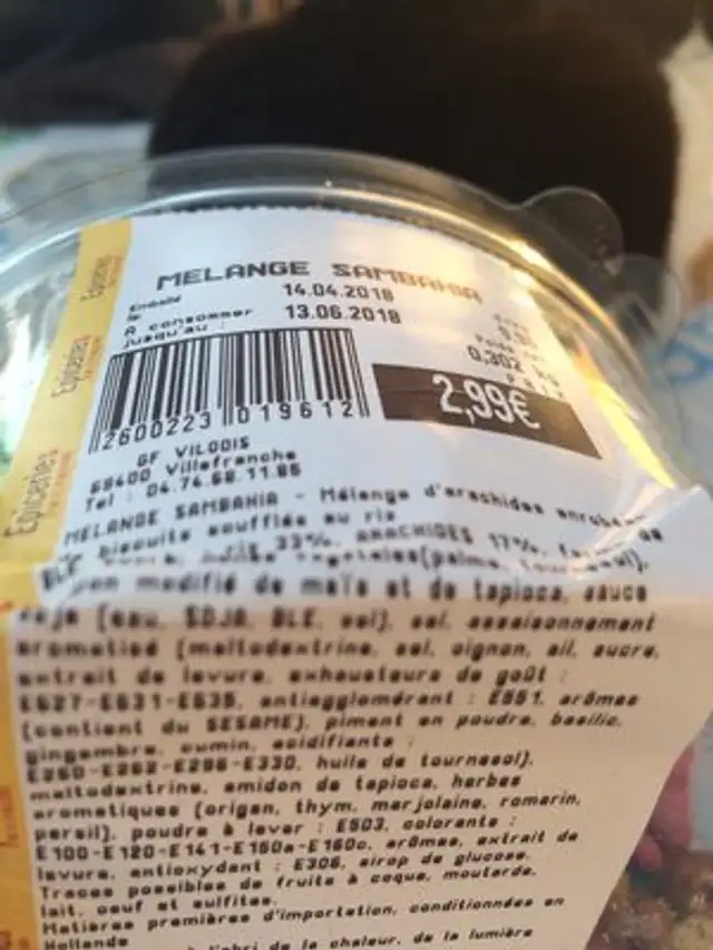 Melange Sambahia ingredients label