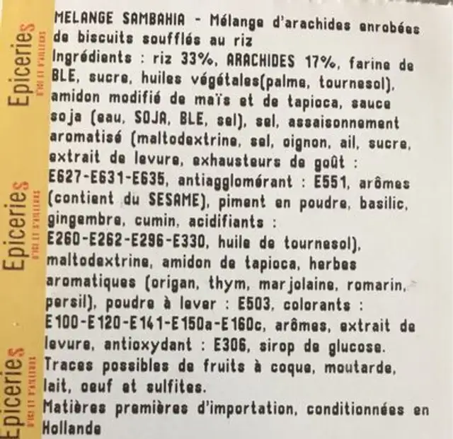 Melange sambagia ingredients label
