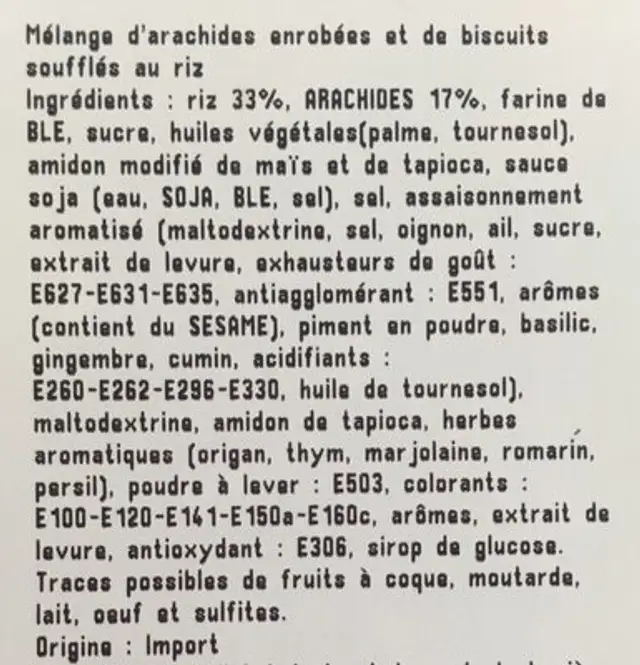 Mélange sambhia ingredients label