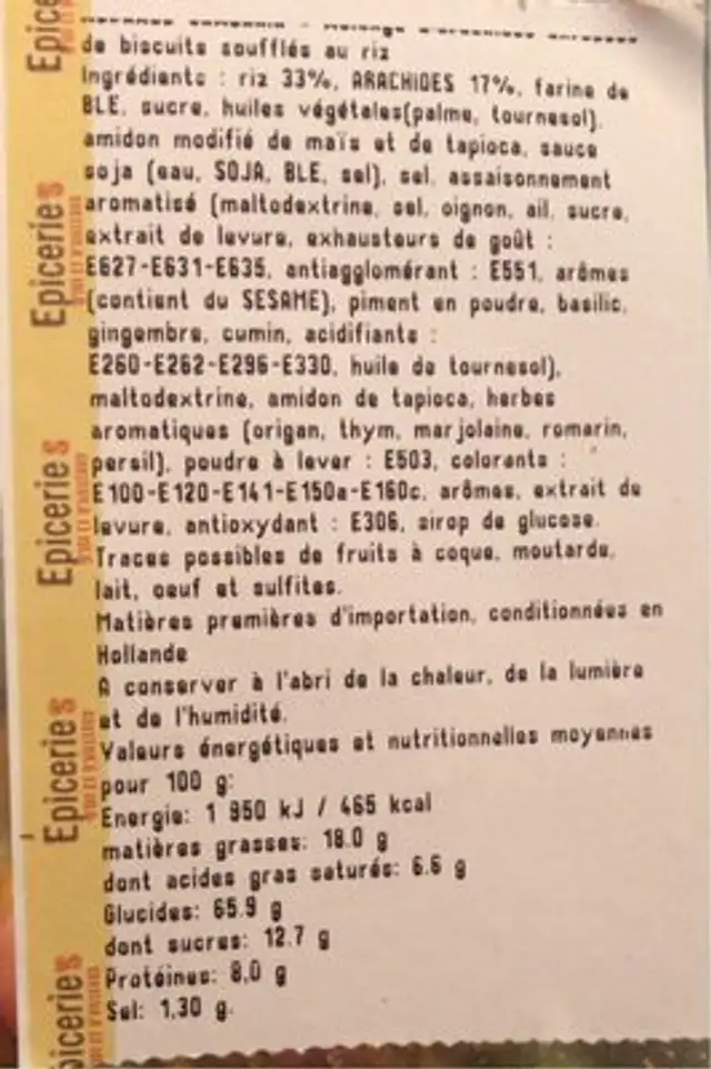 Mélange sambahia nutrition facts table