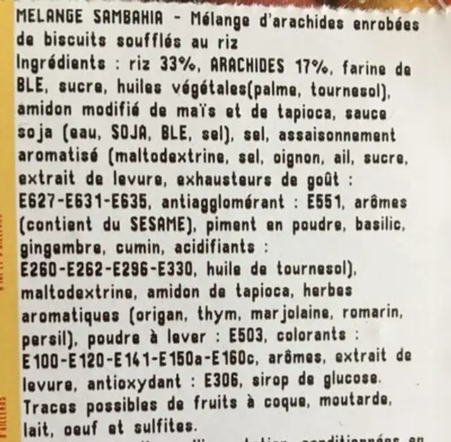Mélange sambahia ingredients label