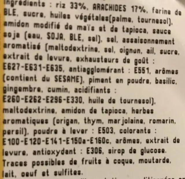 Melange sambahia ingredients label