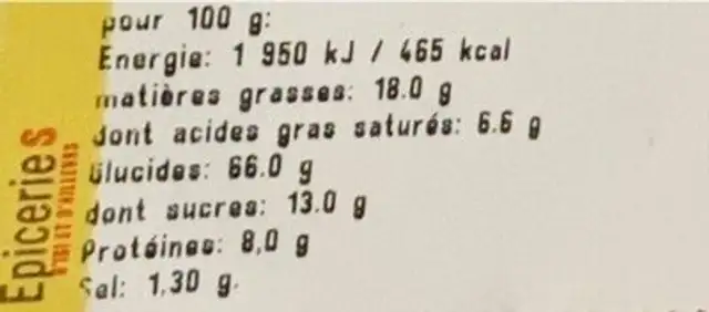 Melange sambahia nutrition facts table