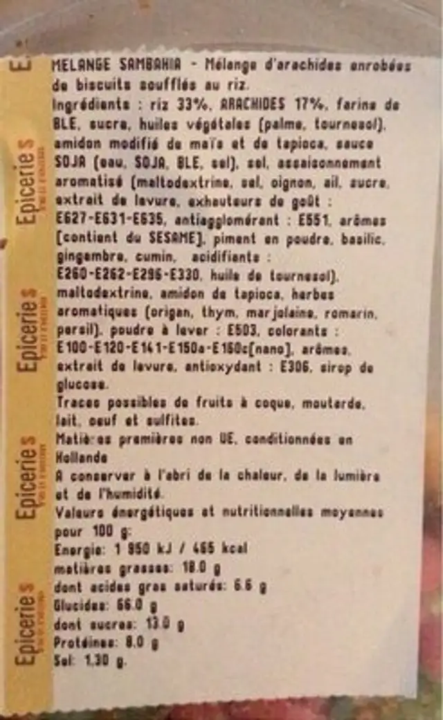Melange Sambahia nutrition facts table