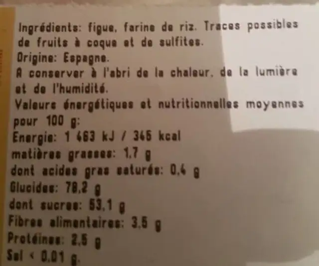 Figues sechees ingredients label