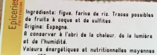 Figues séchées CUELLO DAMA ingredients label