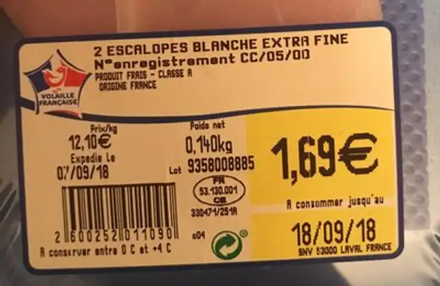 Escalipe extra fine ingredients label