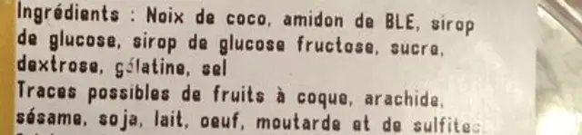 Spécialité de coco cubes ingredients label