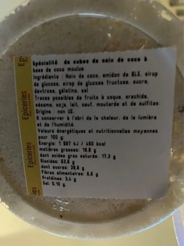 Specialité de coco cubes nutrition facts table