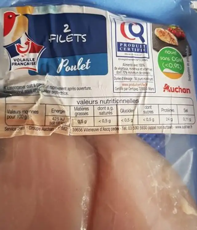 Filet poulet ingredients label