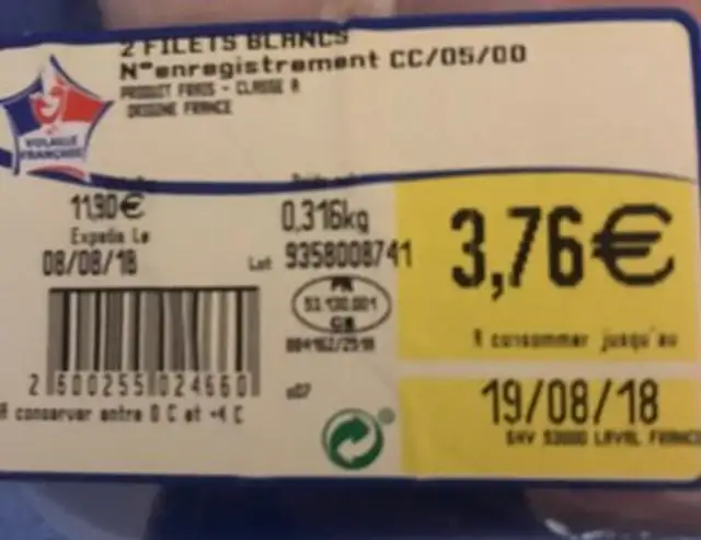 2 Filets de poulet ingredients label