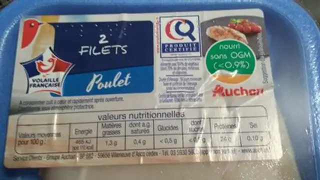2 filets de poulet ingredients label
