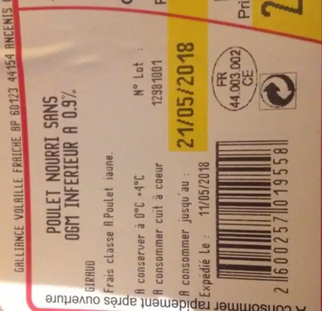 Filet de poulet ingredients label