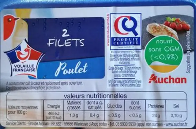 Filets de poulet ingredients label