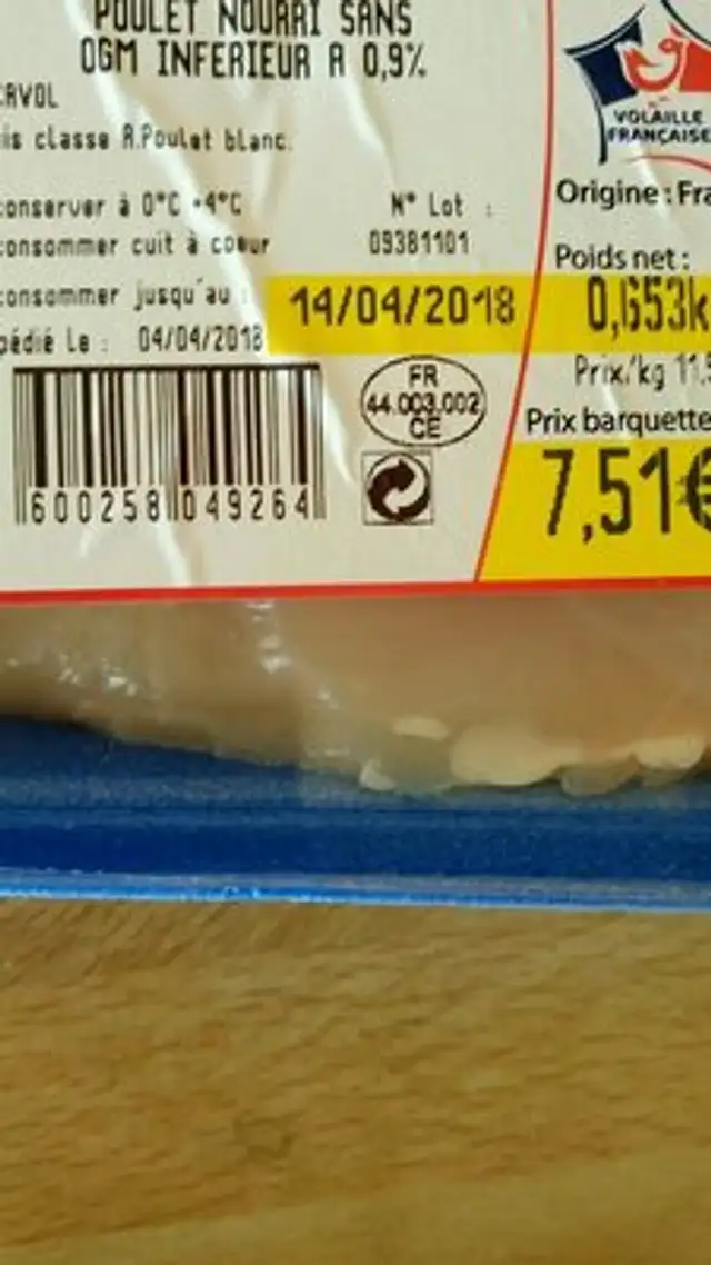 Filet de poulet ingredients label