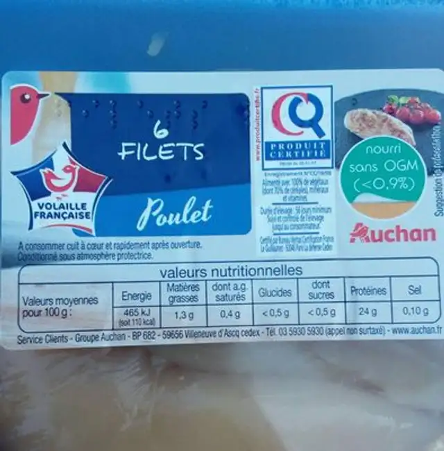 6 filets de poulet ingredients label